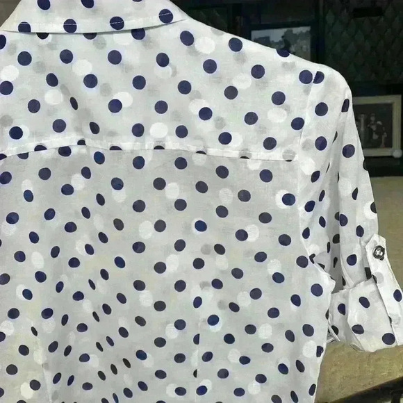 KAREN SCOTT petite POLKA DOT button down SHIRT TOP - Picture 8 of 9